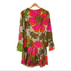 Vintage 60’s Psychedelic Floral Dress Pleated